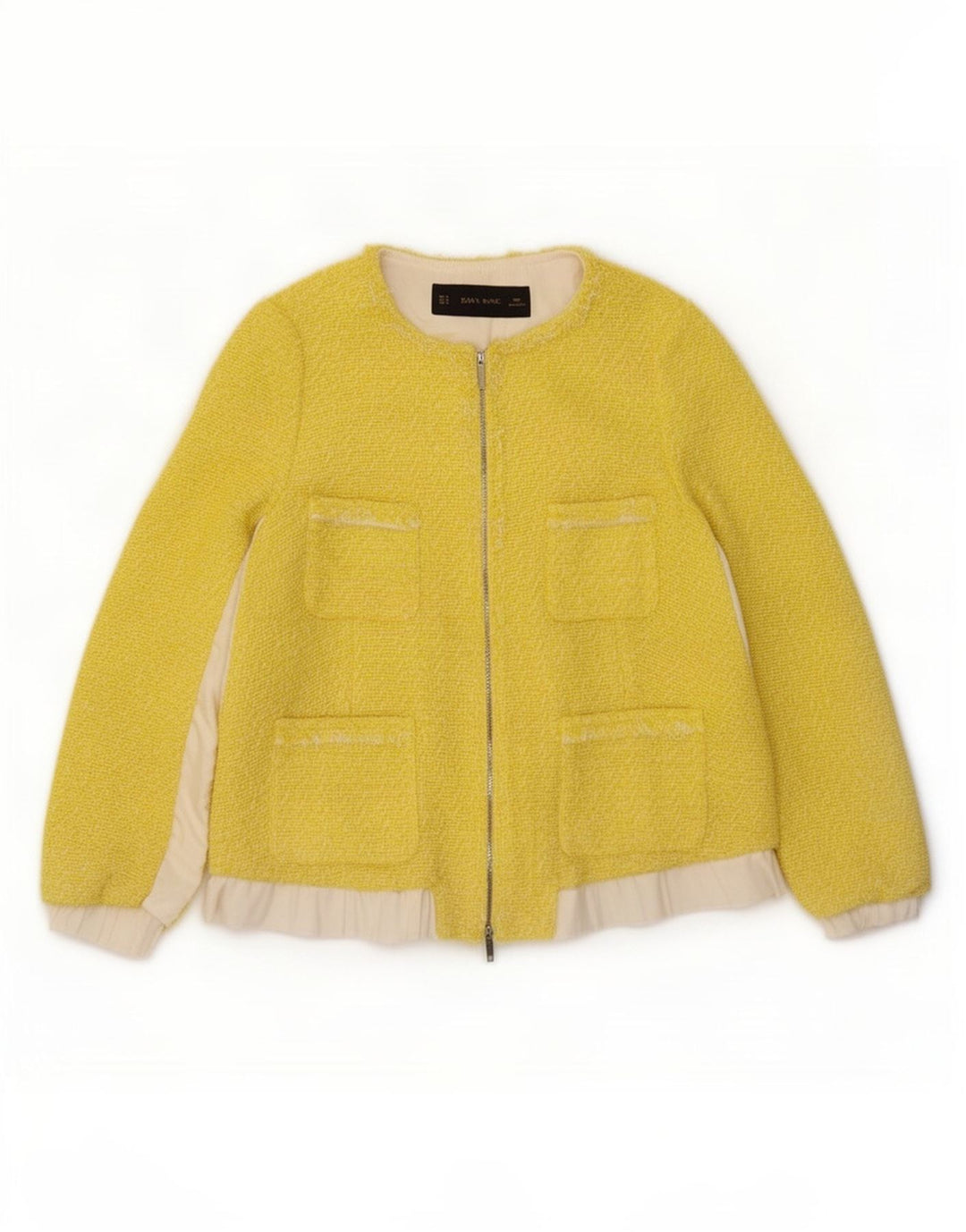 Zara Damen-Blazer mit durchgehendem Reißverschluss, UK 14, Mittelgelb, Farbblock
