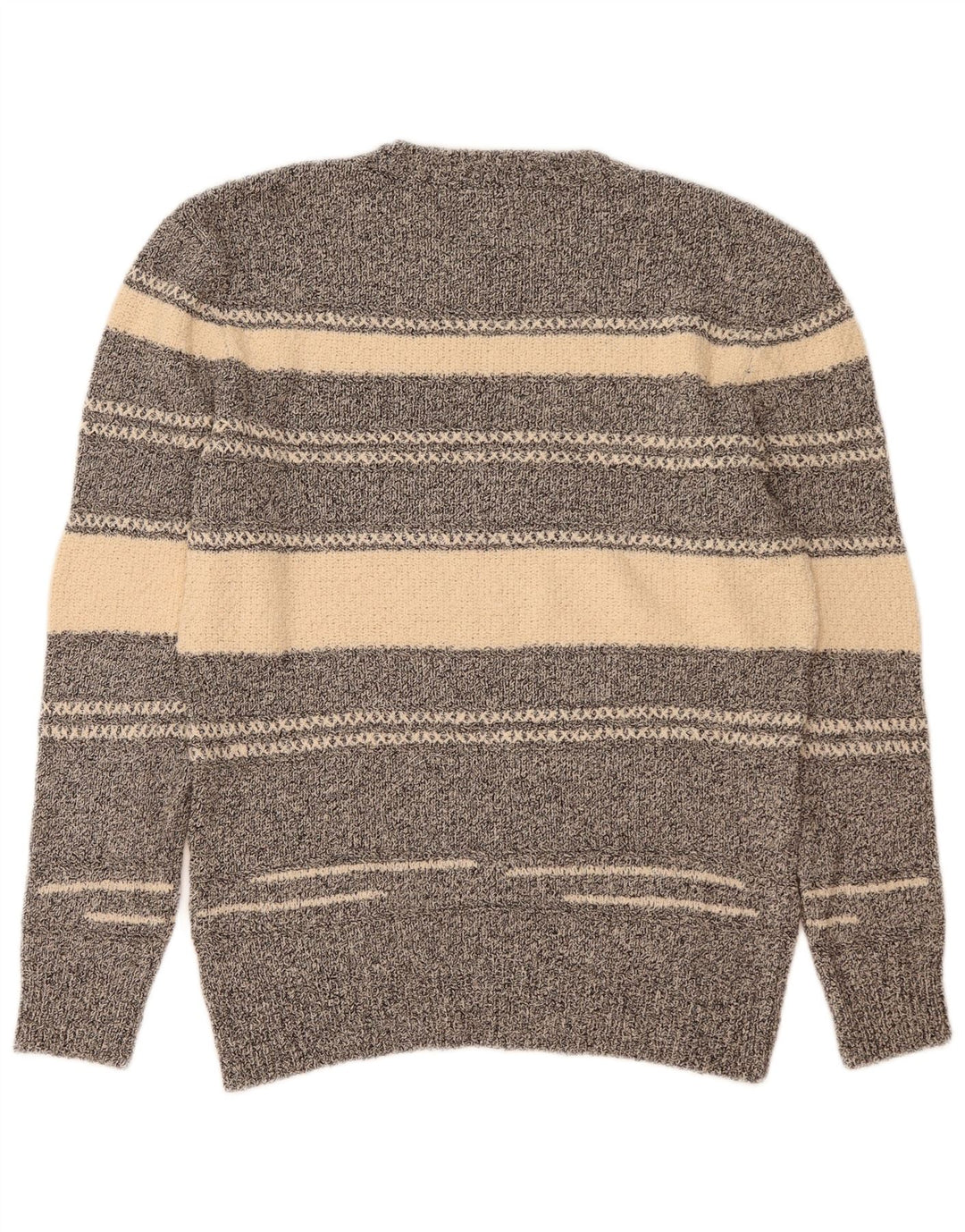 Zara Herren-Pullover mit Rundhalsausschnitt, mittelgrau, gestreift, Baumwolle