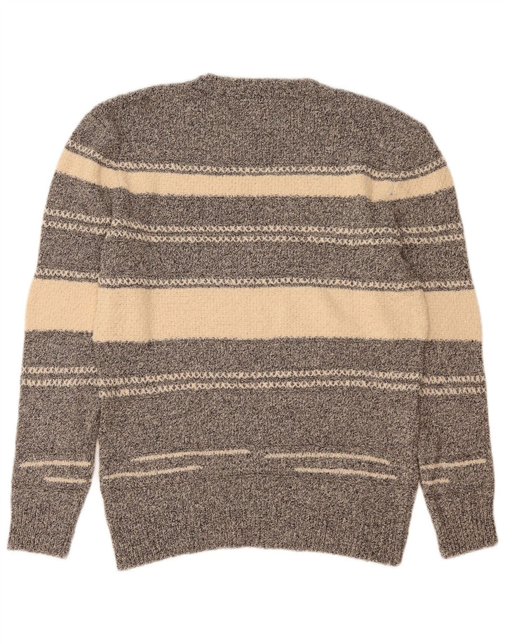Zara Herren-Pullover mit Rundhalsausschnitt, mittelgrau, gestreift, Baumwolle