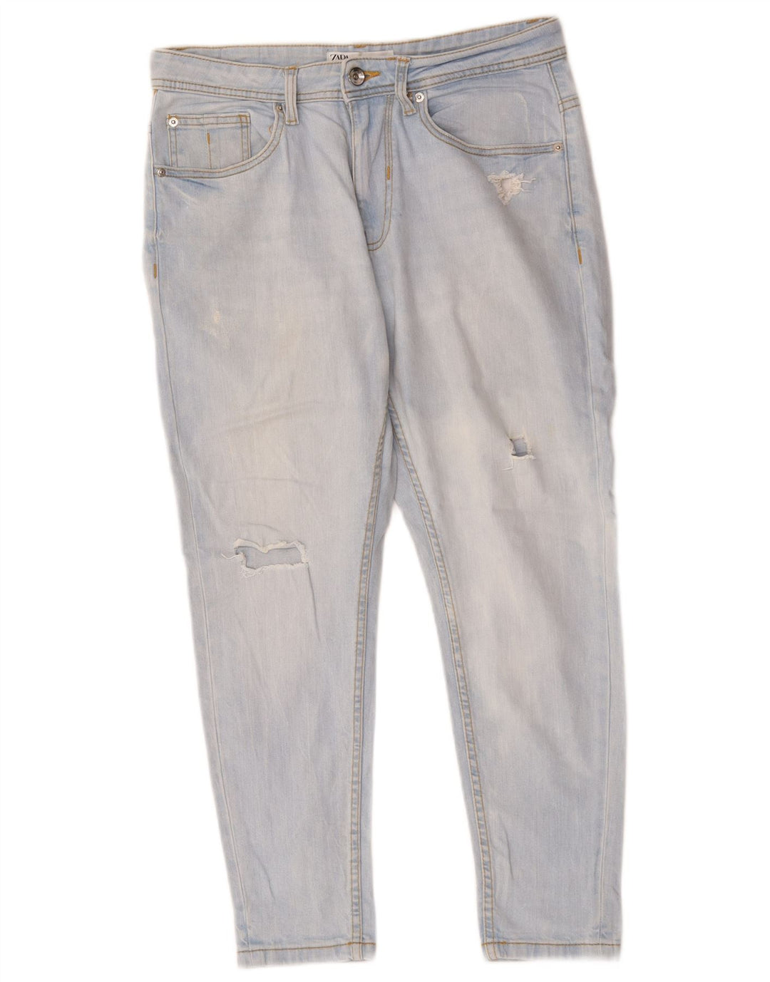 Zara Damen Distressed Slim Cropped Jeans EU 40 Medium W30 L25 Blaue Baumwolle