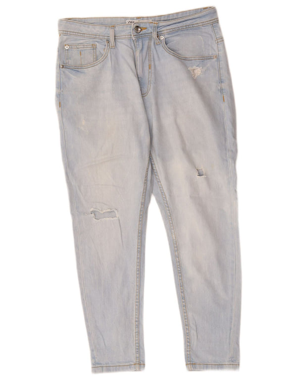 Zara Damen Distressed Slim Cropped Jeans EU 40 Medium W30 L25 Blaue Baumwolle