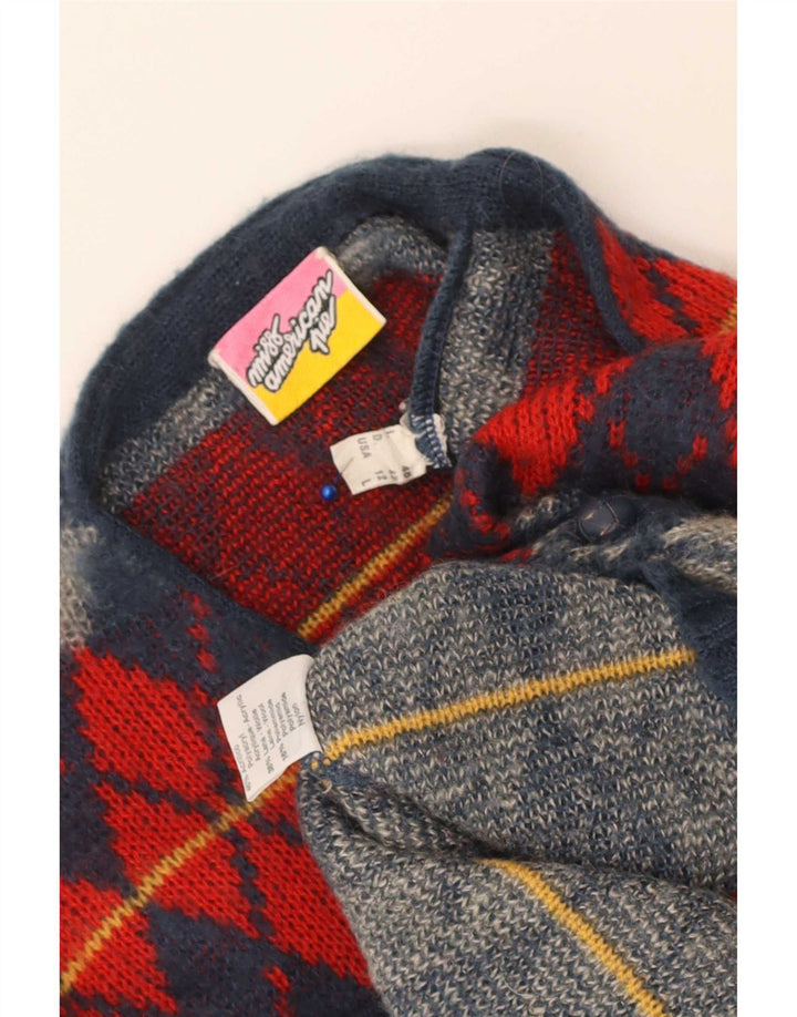 Vintage Damen Cardigan Pullover US 12 Groß Marineblau Argyle/Diamant