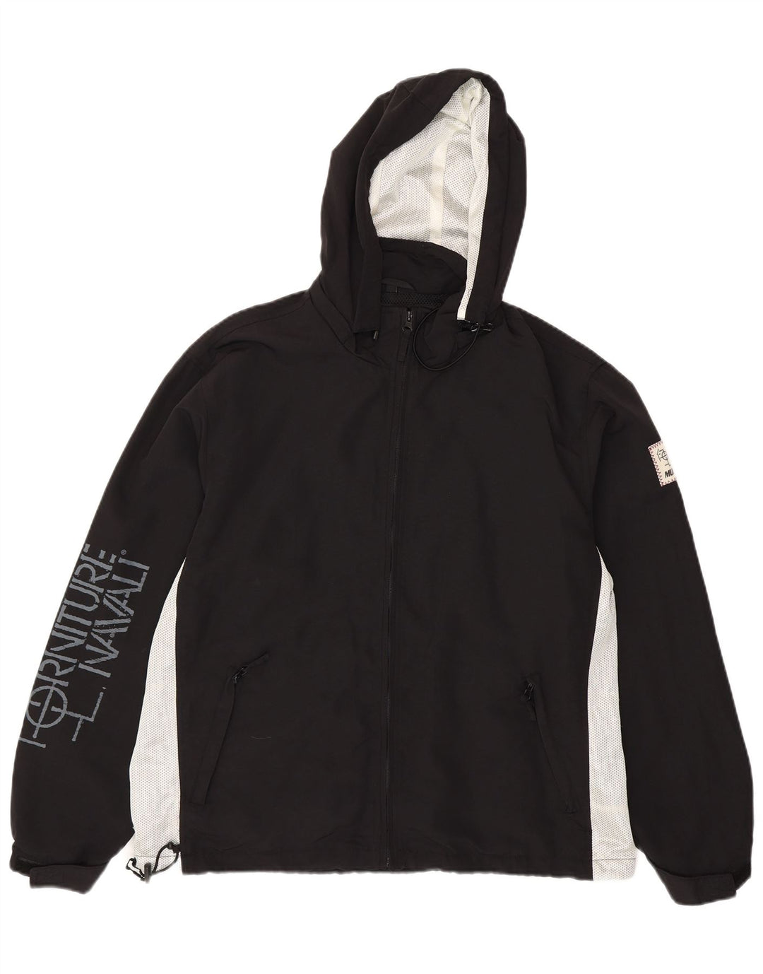 Murphy & Nye Herren-Regenjacke mit grafischer Kapuze, UK 40, Größe L, Schwarz, Farbblock