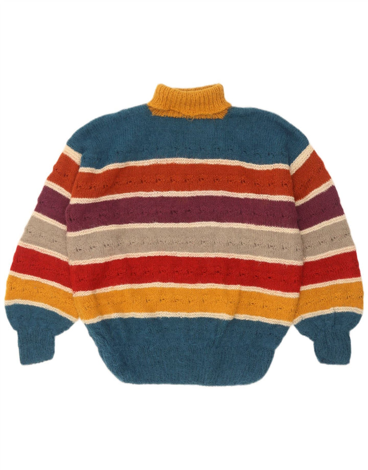 Vintage Damen Rollkragenpullover Pullover UK 14 Groß Mehrfarbig gestreift