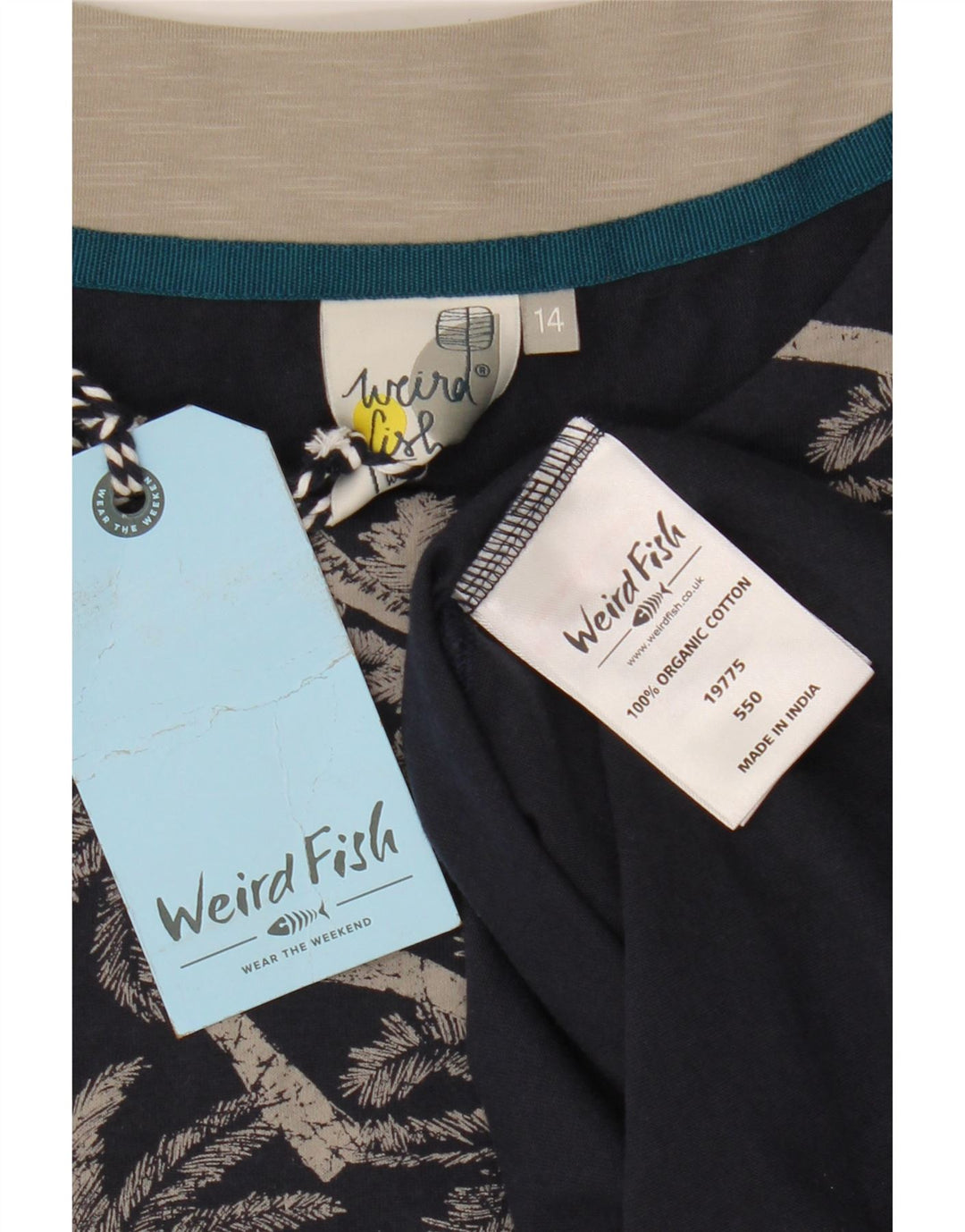 WEIRD FISH Damen-Maxikleid mit abstraktem Muster, Größe 40, Marineblau, Baumwolle