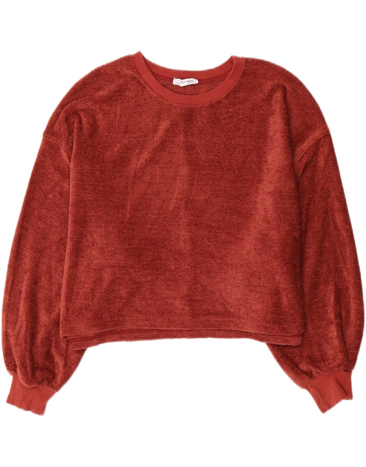 Zara Damen-Pullover, übergroß, U-Boot-Ausschnitt, Gr. 10, Größe S, Rot, Polyester