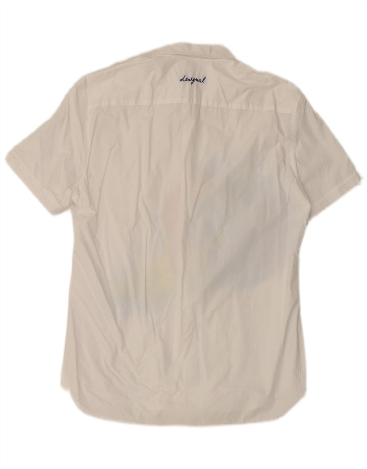 Desigual Herren-Kurzarmhemd mit abstraktem Muster, Größe L, Weiß