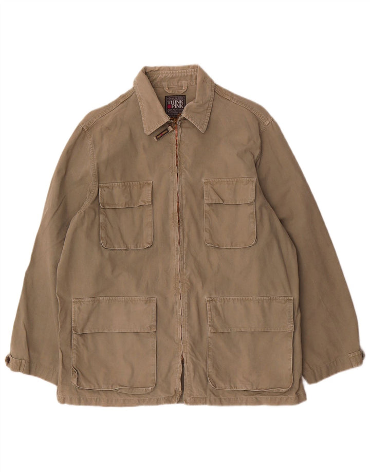 Think Pink Herren-Utility-Jacke UK 34 XS Khaki Baumwolle