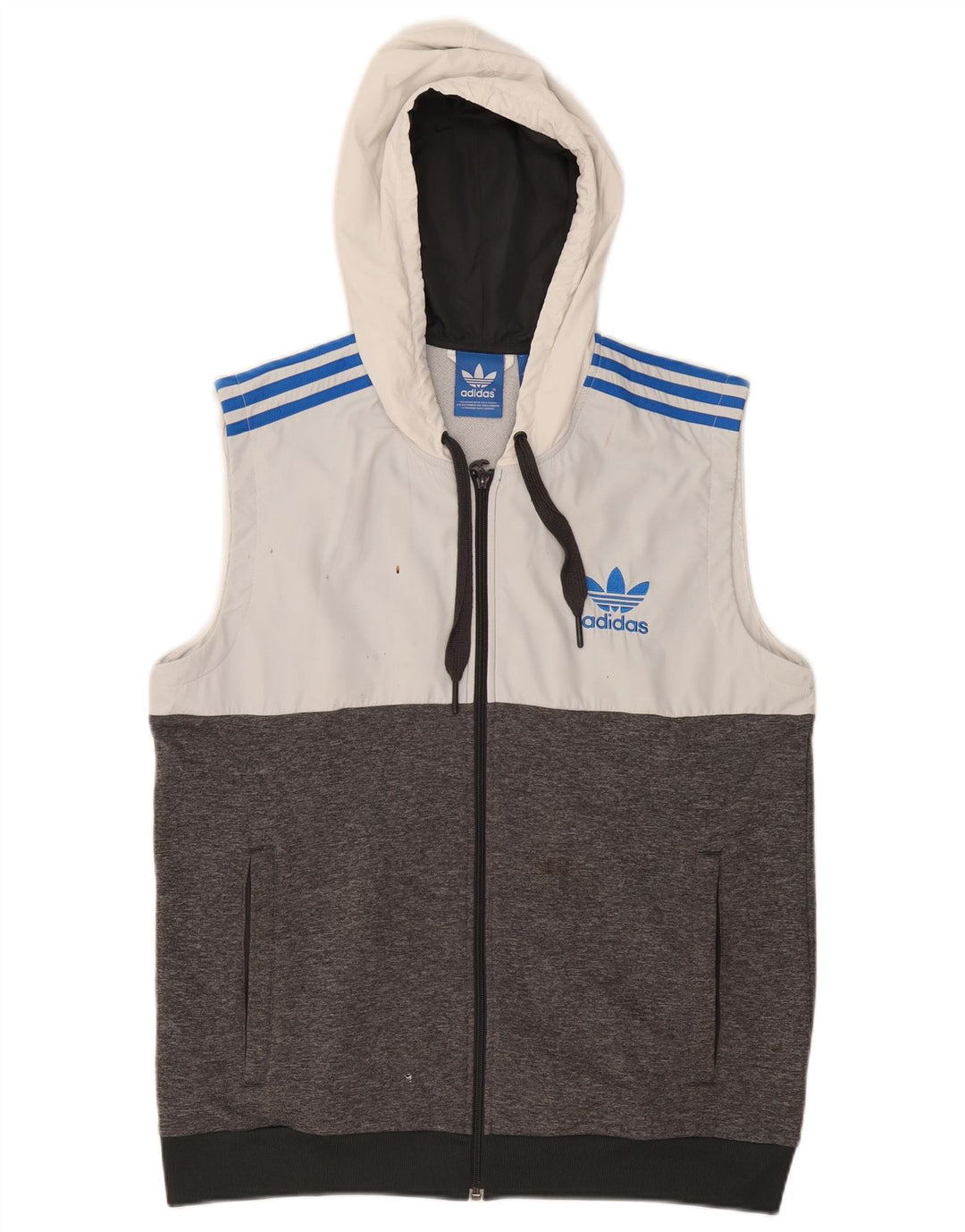 ADIDAS Herren ärmelloser Kapuzenpullover mit Reißverschluss, großes graues Farbblock-Polyester