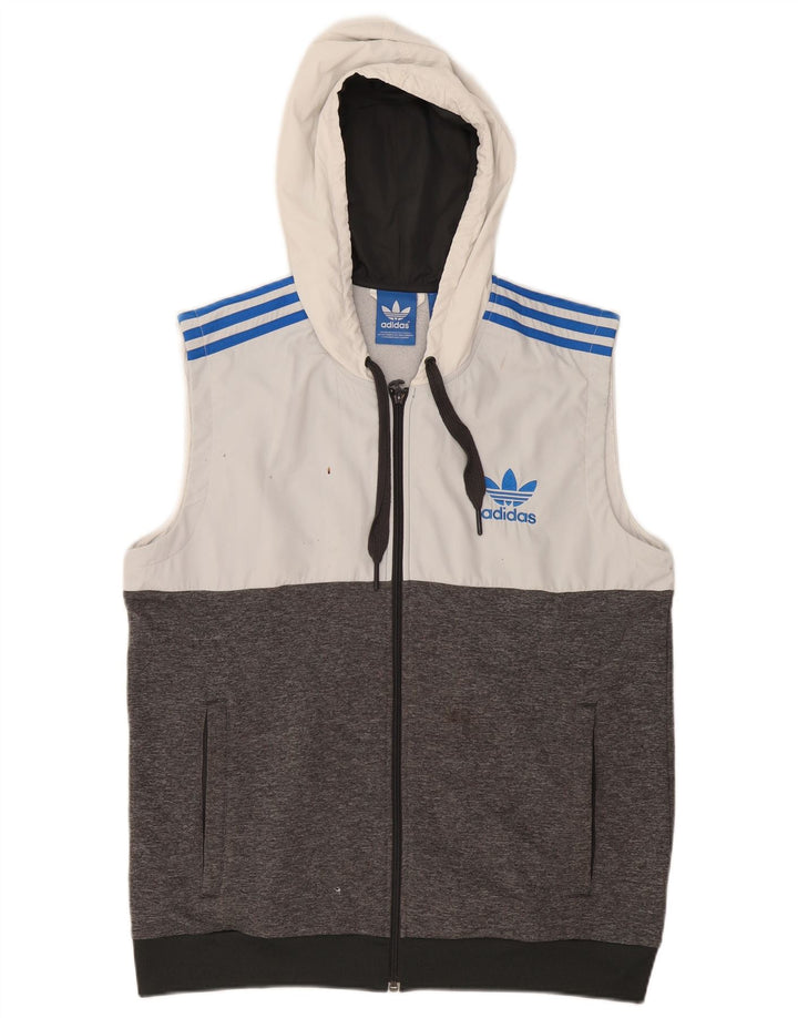 ADIDAS Herren ärmelloser Kapuzenpullover mit Reißverschluss, großes graues Farbblock-Polyester