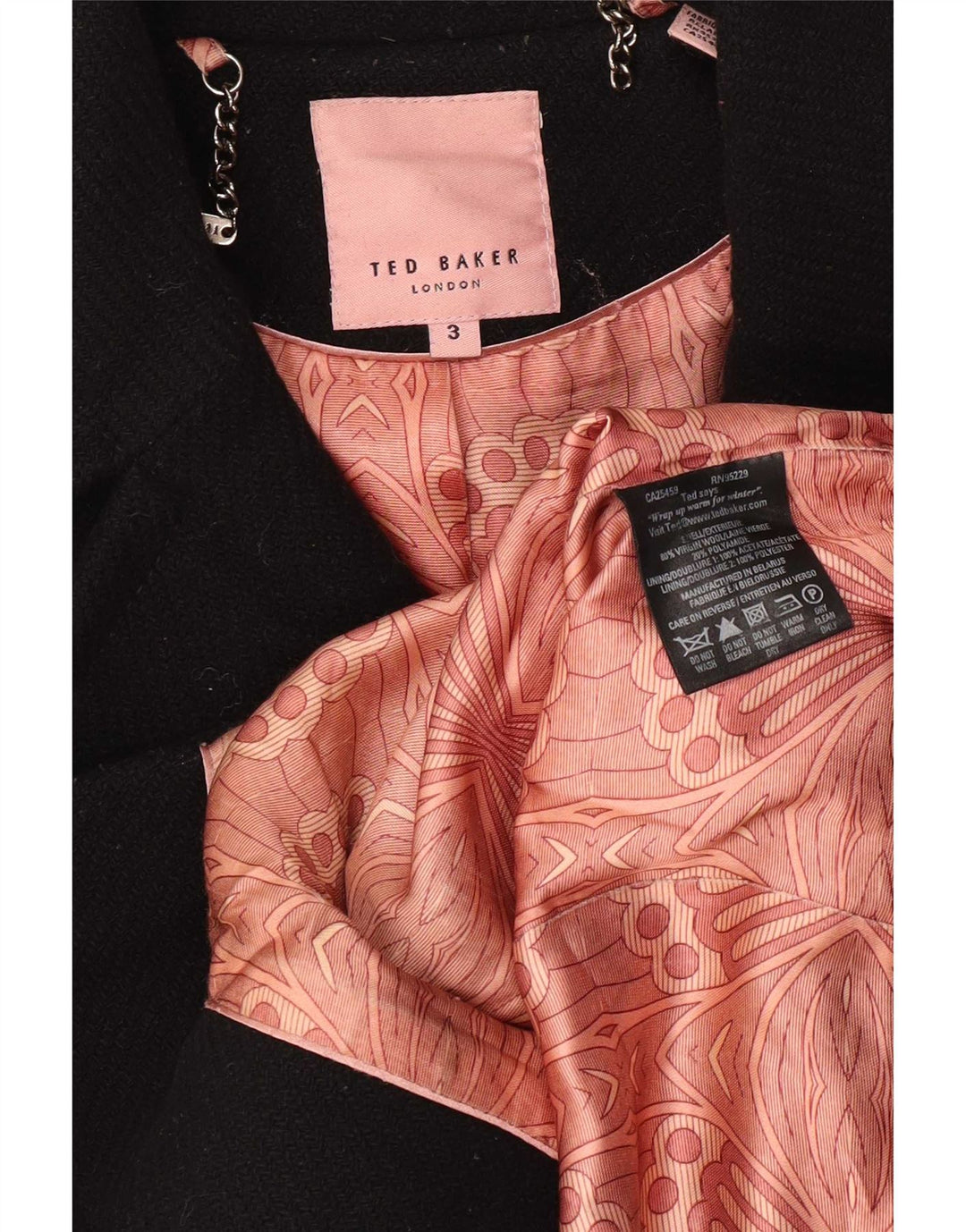 Ted Baker Damen Pea Coat Größe 3 Mittelschwarze Schurwolle