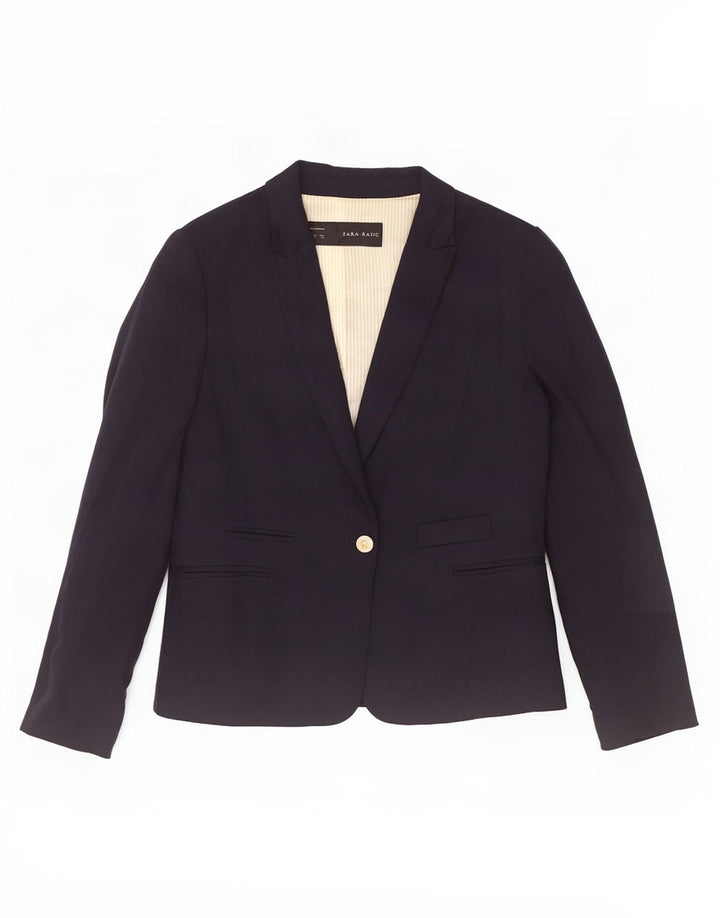 Zara Damen 1-Knopf-Blazerjacke UK 18 XL Marineblaue Viskose