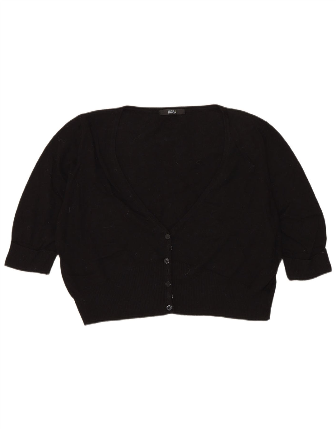 MARKS & SPENCER Damen Crop 3/4-Ärmel-Cardigan-Pullover UK 18 XL Schwarz