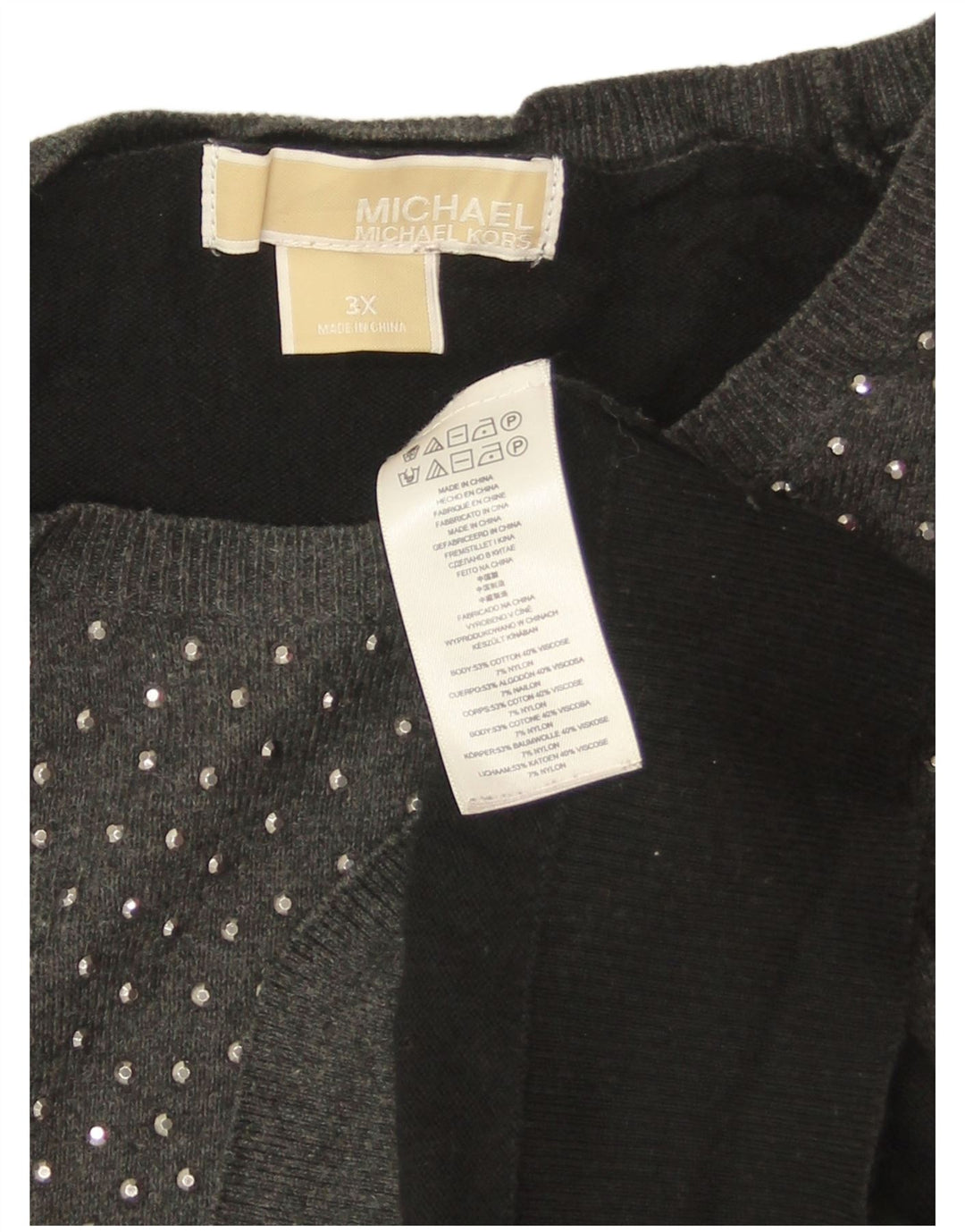 MICHAEL KORS Damen-Pullover mit U-Boot-Ausschnitt, UK 22 3XL, Grau, Farbblock