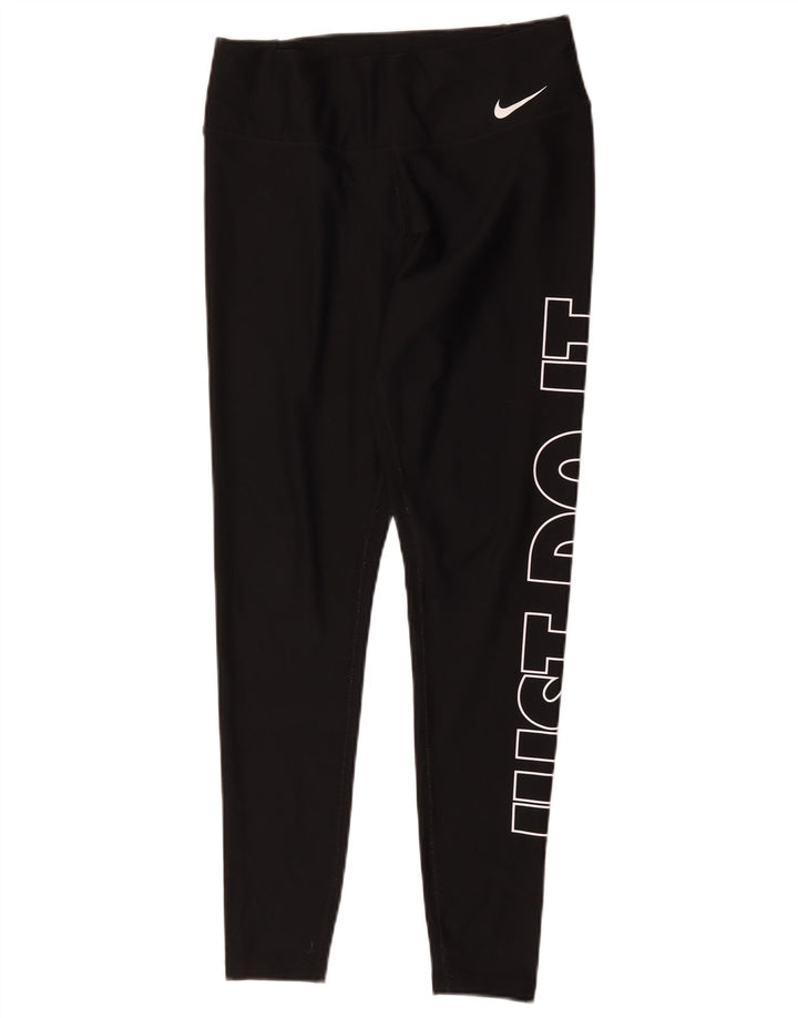 Nike Damen Dri Fit Graphic Leggings UK 14 Mittelschwarzes Polyester