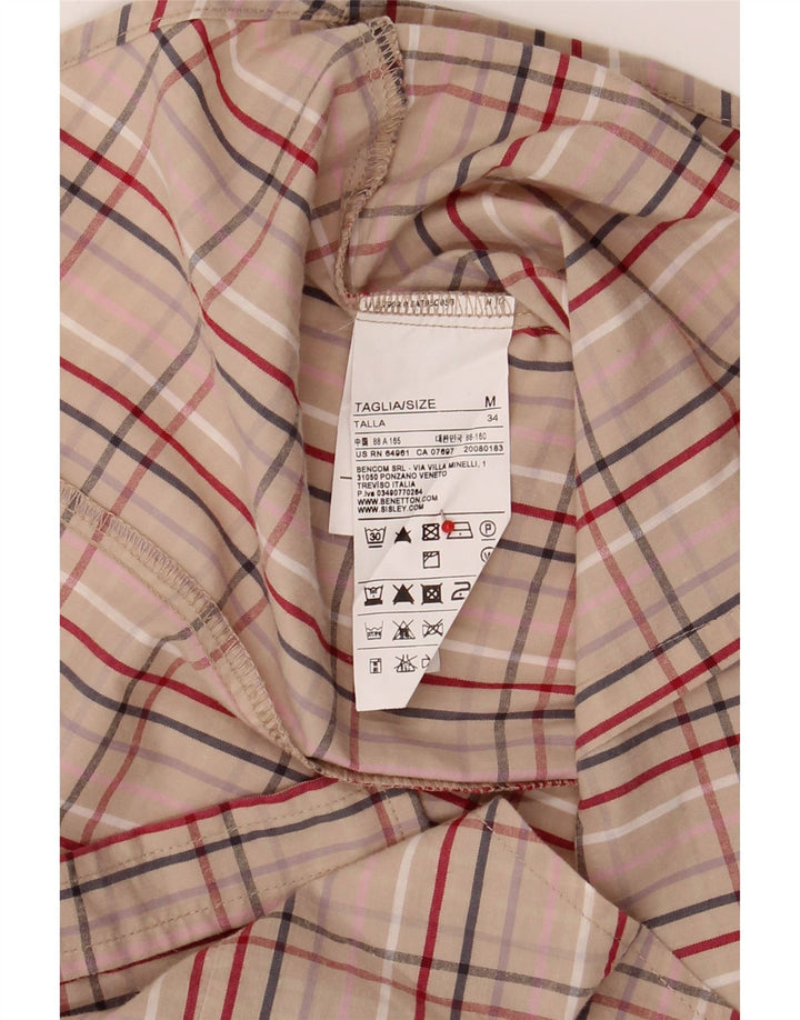 BENETTON Womens Shirt UK 14 Medium Beige Check Cotton Vintage Benetton and Second-Hand Benetton from Messina Hembry 
