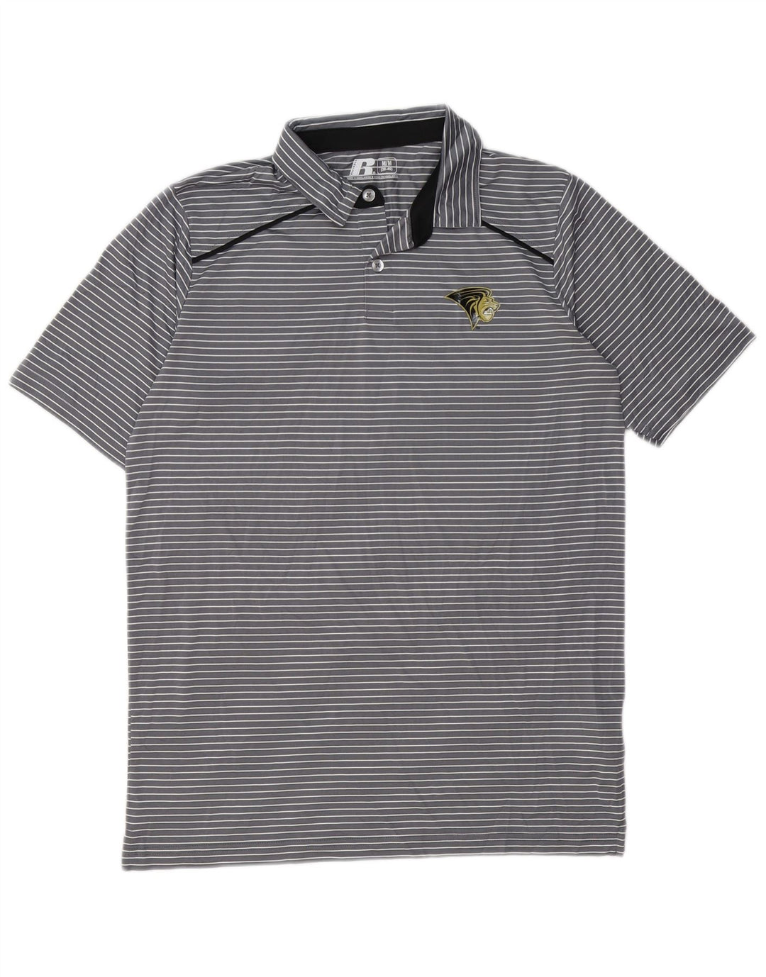 RUSSELL ATHLETIC Herren-Poloshirt UK 38/40 Mittelgrau gestreiftes Polyester
