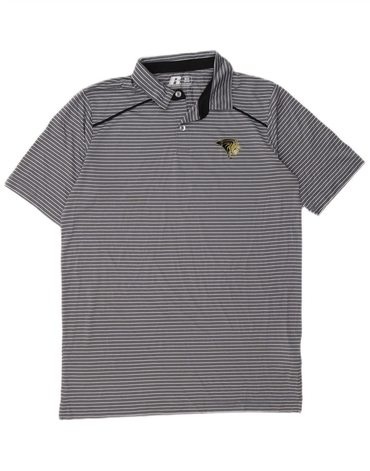 RUSSELL ATHLETIC Herren-Poloshirt UK 38/40 Mittelgrau gestreiftes Polyester