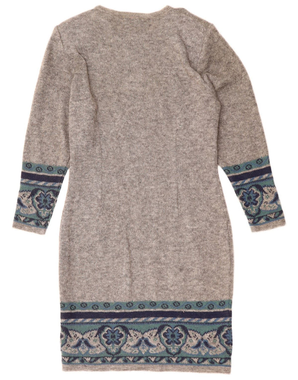 St. Georges Womens Long Sleeve Jumper Dress UK 12 Medium Grey Floral Wool