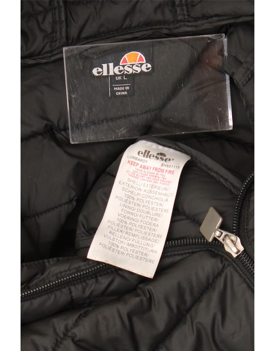 ELLESSE Wattierte Herrenjacke mit Kapuze, UK 40, Größe L, Schwarz, Polyester