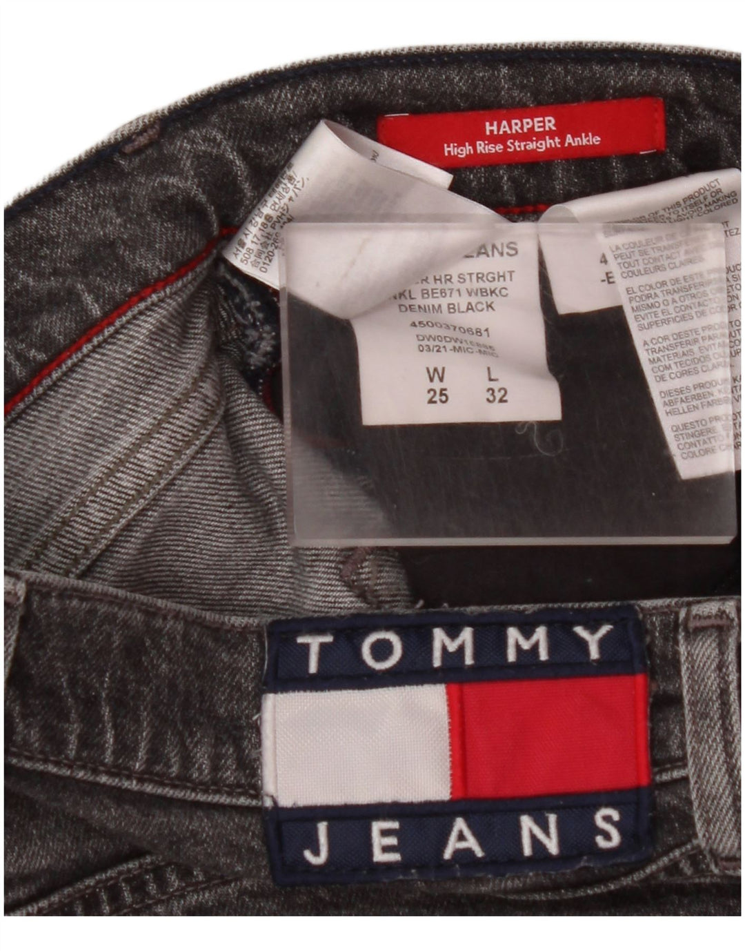 TOMMY HILFIGER Damen Harper High Rise Straight Jeans W25 L27 Graue Baumwolle