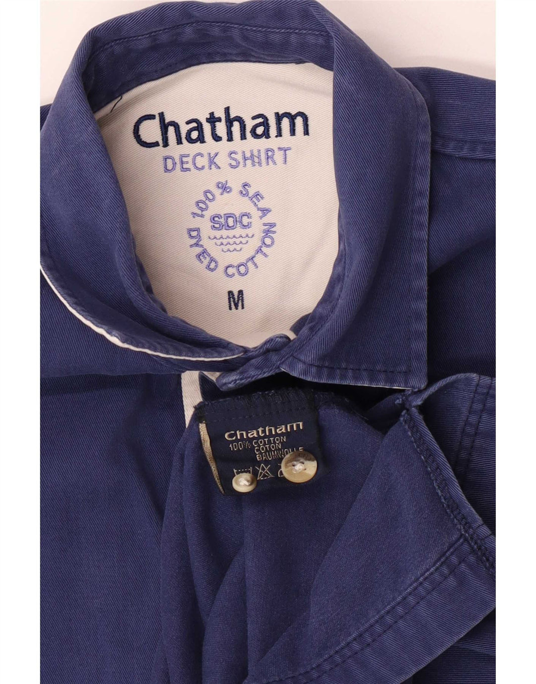 Chatham Herren-Yachting-Pulloverhemd aus mittelblauer, gestreifter Baumwolle