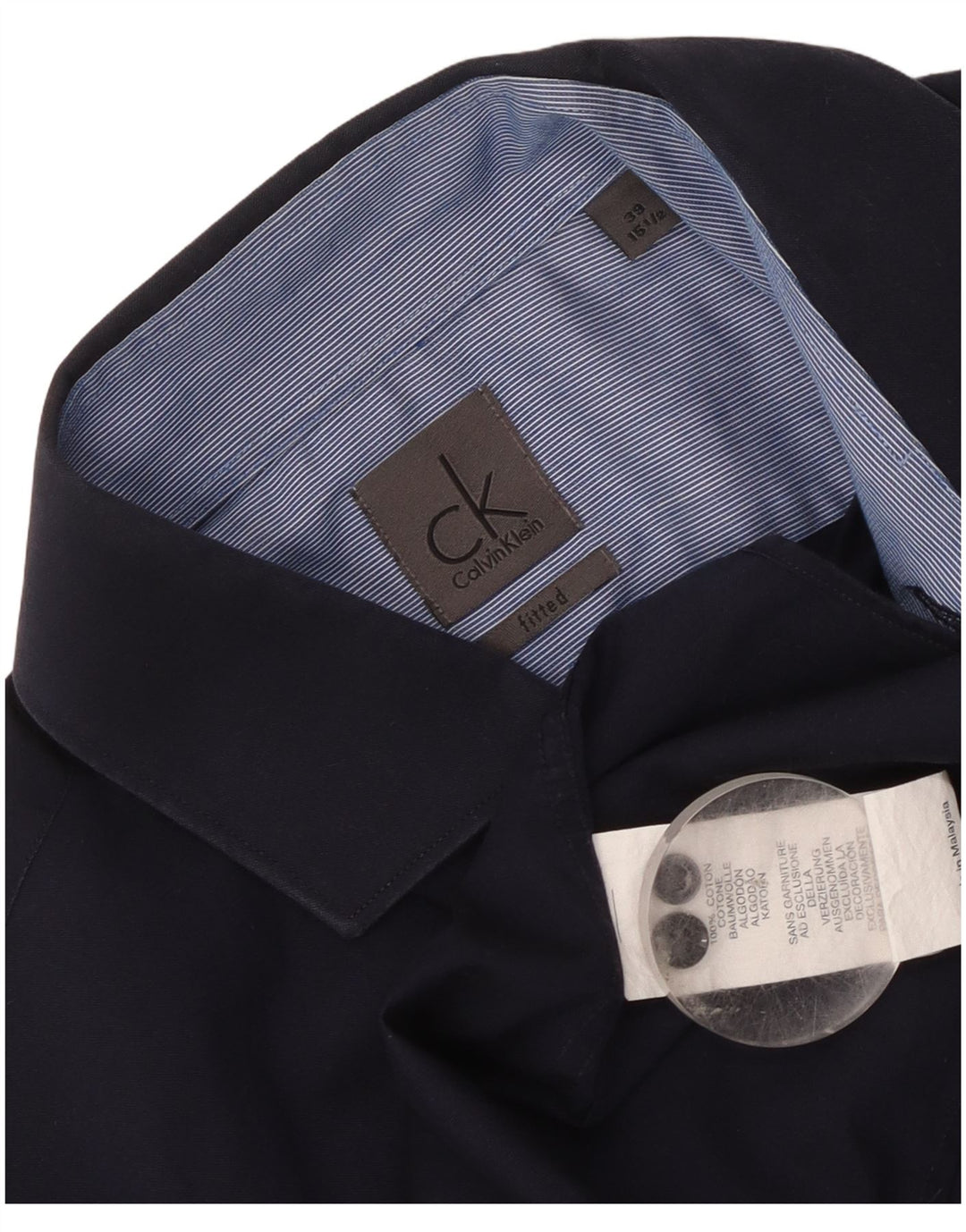 Calvin Klein Herren-Hemd, tailliert, Größe 39, 15 1/2, mittelgroß, marineblau, Baumwolle