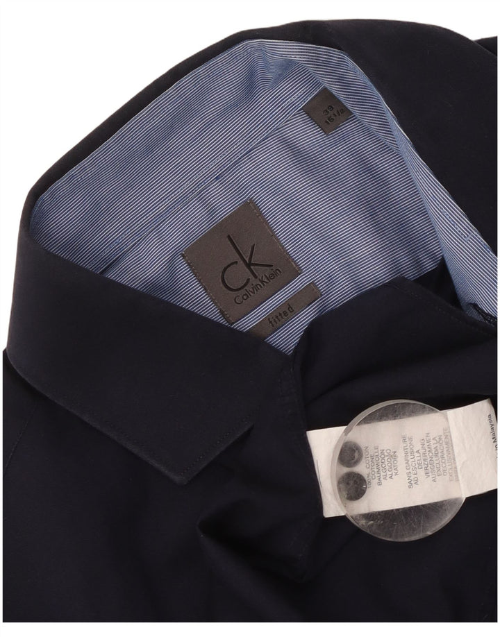 Calvin Klein Herren-Hemd, tailliert, Größe 39, 15 1/2, mittelgroß, marineblau, Baumwolle