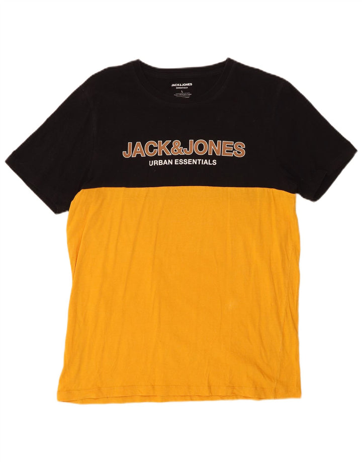 JACK & JONES Herren-T-Shirt mit Grafik, groß, gelbe Farbblock-Baumwolle