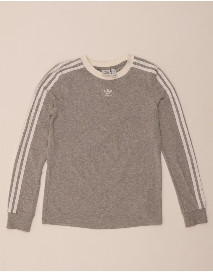 ADIDAS Damen Top Langarm UK 6 XS Grau gefleckte Baumwolle