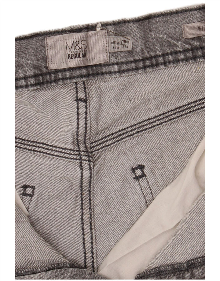 Marks & Spencer Herren Stretch Regular Straight Jeans W36 L31 Graue Baumwolle