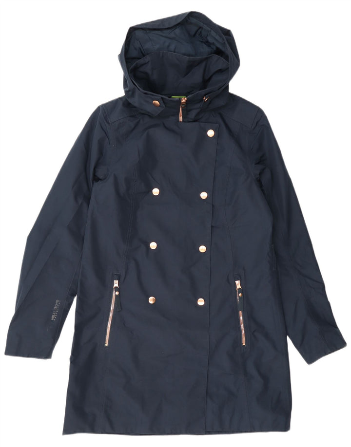Helly Hansen Zweireihiger Damen-Regenmantel mit Kapuze, Gr. 10, Marineblau