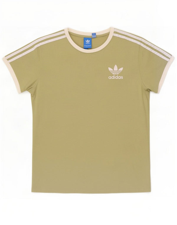Adidas Damen T-Shirt Top UK 8 Small Khaki Colourblock Baumwolle