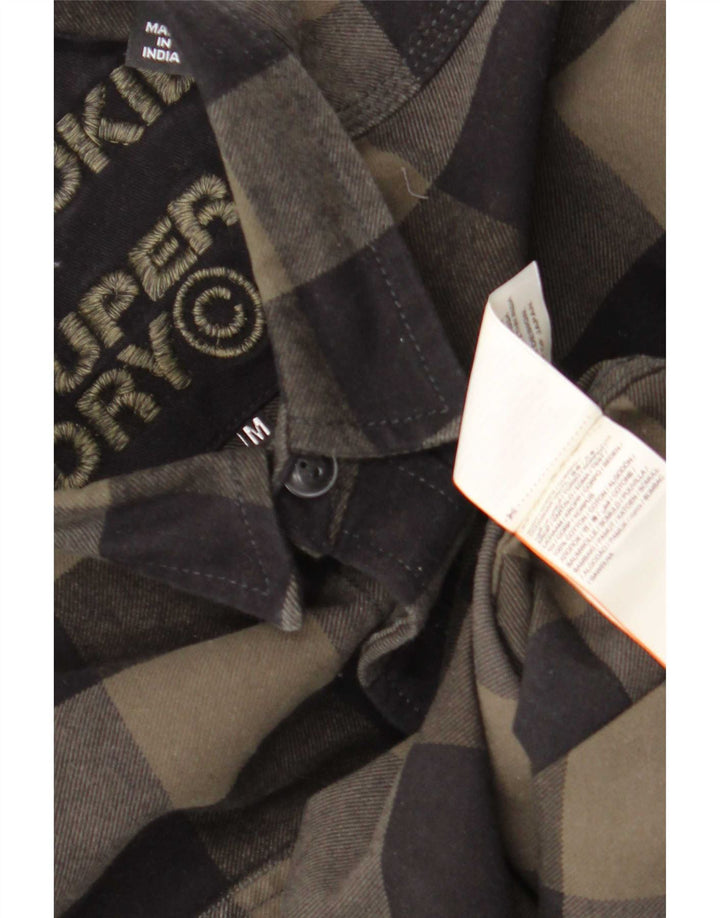 Superdry Herren-Lumberjack-Flanellhemd aus mittlerer Khaki-Gingham-Baumwolle