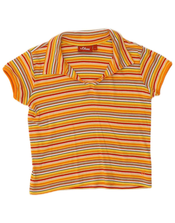 S.Oliver Damen Crop Poloshirt UK 14 Große gelb gestreifte Baumwolle