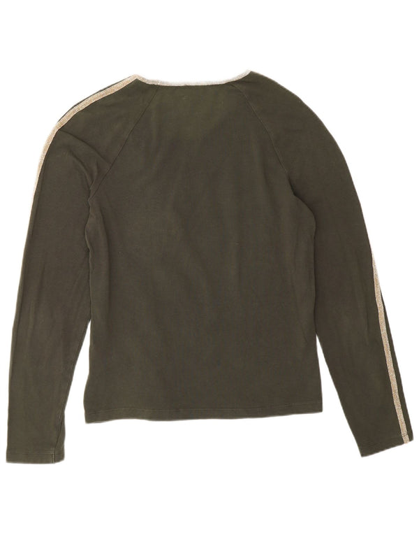 Calvin Klein Jeans Damen Top Langarm UK 12 Medium Khaki Baumwolle