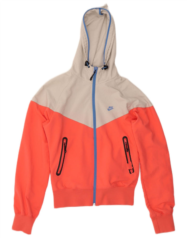 Nike Damen-Bomberjacke mit Kapuze, UK 10, Größe S, Orange, Colourblock-Baumwolle