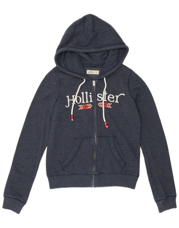 Hollister Womens Graphic Zip Hoodie Sweater UK 6 XS Marineblau Baumwolle