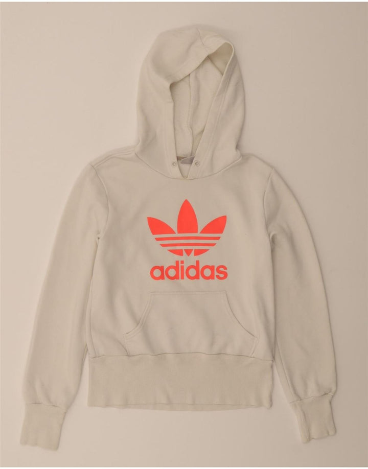 ADIDAS  Graphic Hoodie Jumper EU 40 Medium White Cotton Vintage Adidas and Second-Hand Adidas from Messina Hembry 