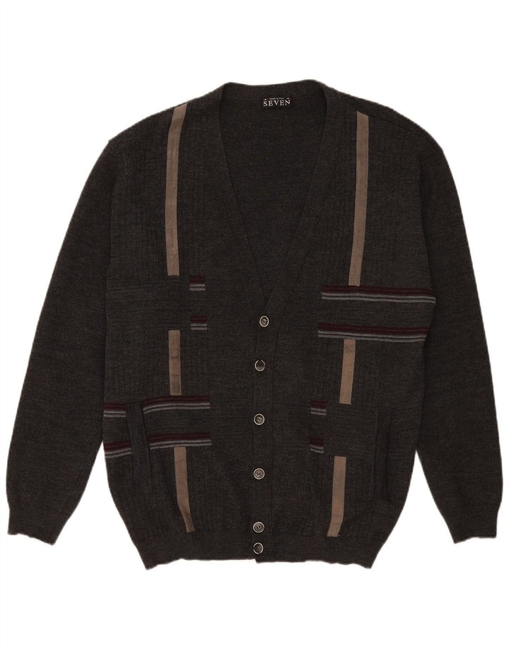 Vintage Herren Cardigan Pullover XL Grau gestreift Wolle