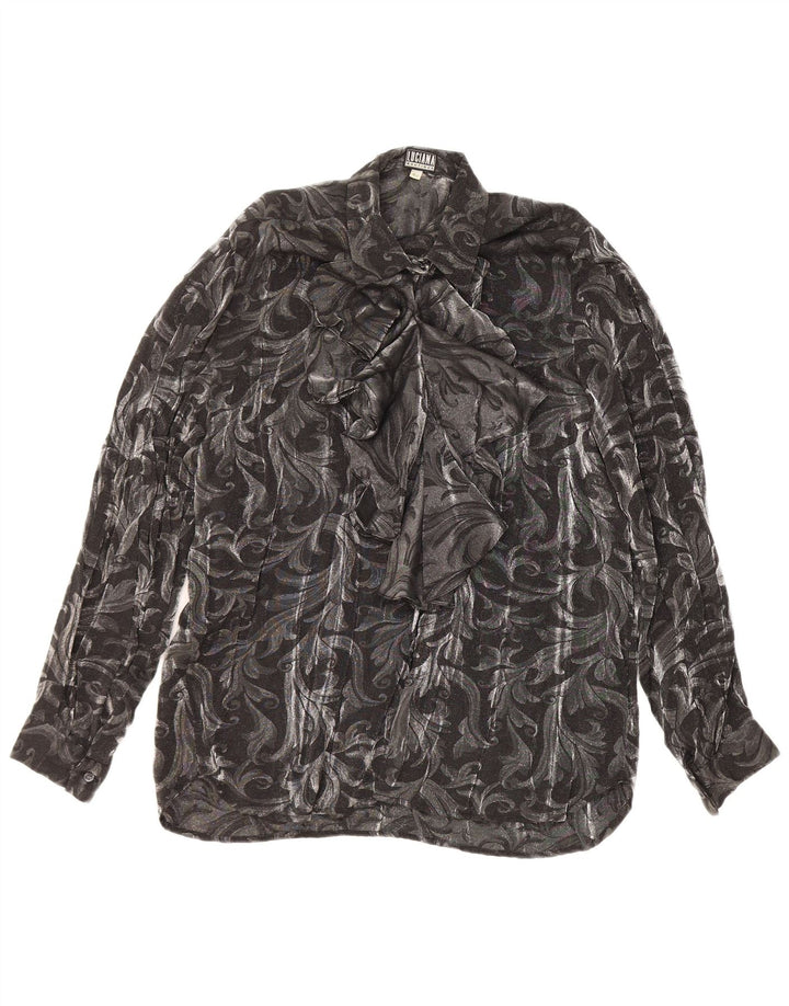 LUCIANA Damen Hemdbluse mit Rüschen vorne IT 42 Mittelgrau Paisley