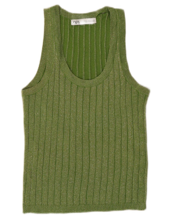 Zara Damen Weste Top UK 10 Small Grün gefleckte Viskose