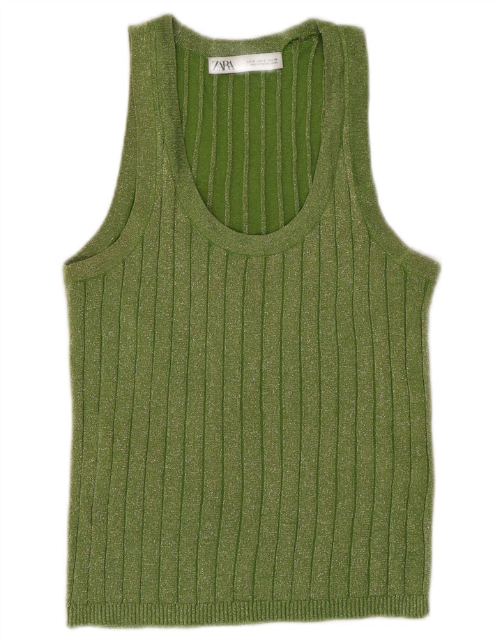 Zara Damen Weste Top UK 10 Small Grün gefleckte Viskose