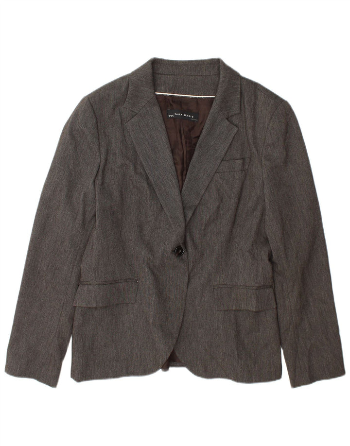 Zara Damen 1-Knopf-Blazerjacke UK 18 XL Graue Viskose
