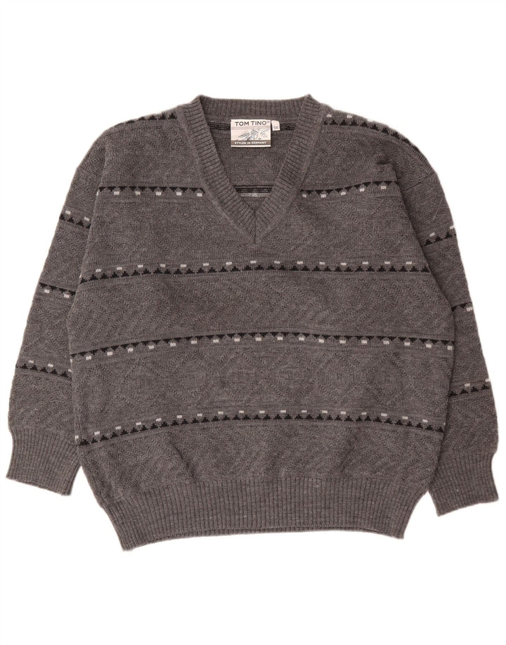 Tom Tino Herren-Pullover mit V-Ausschnitt, EU 50, mittelgrau gestreift