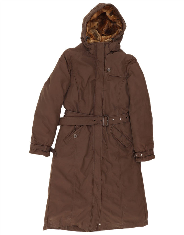 Woolrich Wattierter Damenmantel mit Kapuze, UK 10, Größe S, braune Baumwolle
