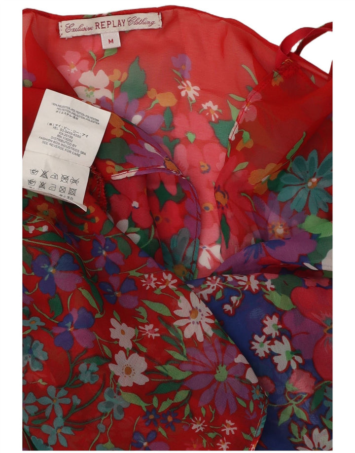Replay Damen-Blusenoberteil UK 14 Mittelrotes, geblümtes Polyester