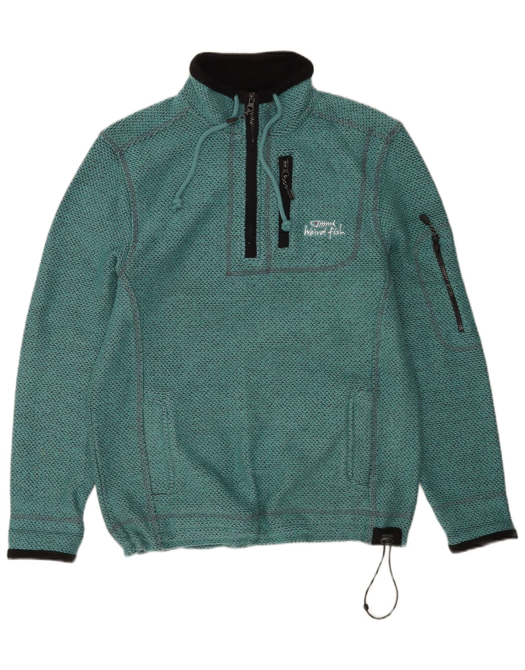 Weird Fish Herren-Sweatshirt mit grafischem Reißverschluss, Größe S, türkis, Baumwolle