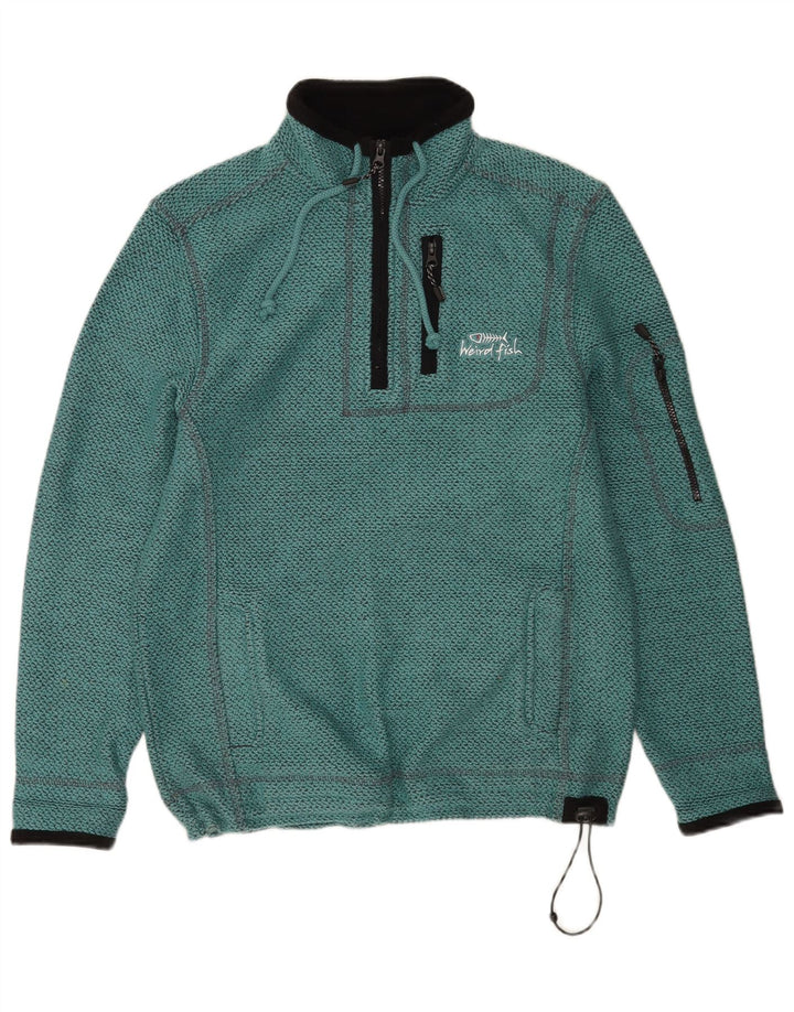 Weird Fish Herren-Sweatshirt mit grafischem Reißverschluss, Größe S, türkis, Baumwolle