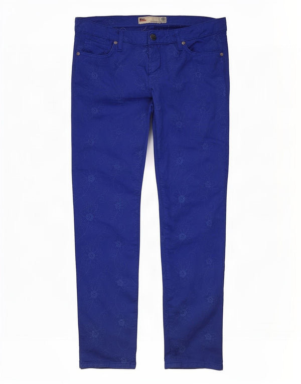Roy Rogers Damen-Freizeithose mit niedriger Taille, Größe 46, Größe L W32 L29, blau geblümt